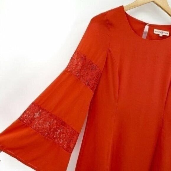 Altar'd State Orange Lace Bell Sleeves Scoop Neck Cotton Small Sheath Dress NWT - Picture 2 of 11